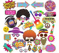 BizoeRade, accessori per photo booth in stile anni ‘70 completi di bastoncini in legno; ideali per feste a tema “disco fever” o “hippie”; 31 pezzi