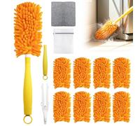 BIZOI 8 Pezzi Spolverino Lavabile per Swiffer Duster, Ricarica in Microfibra Riutilizzabile a 360° con 1 Manico, Panno per la Pulizia e Sacchetto per la Biancheria, Forte Assorbimento Set per la Casa