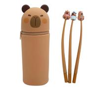 BIZOI Astuccio 2 in 1 in Morbido Silicone, Telescopico Astuccio in Piedi in Silicone, astuccio in Piedi Impermeabile con 3 Divertenti Penne gel Animali, per la Scuola, L'ufficio (Capibara)