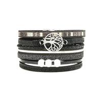 BIZTTLOG Bracciale Avvolgente in Pelle Multistrato Intrecciato a Mano con Chiusura Magnetica, Stile Bohémien, Regalo for Donna(Black)