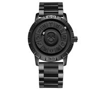 BIZTTLOG Orologio da uomo con cuscinetto a sfera magnetico - Cinturino in acciaio inossidabile, quadrante con numeri romani, senza vetro, resistenza all'acqua fino a 30 metri(Black1)