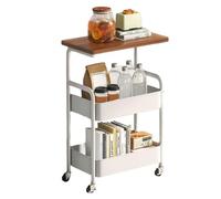 BIZTTLOG Versatile organizer mobile con telaio in acciaio al carbonio resistente e ripiani spessi, carrello a tre livelli for cucina e soggiorno(White)