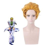 Bizzarra Avventura Vento Dorato Parrucca Cosplay Kira Yoshikage Parrucche Dorate Jojo No Kimyou Na Bouken Capelli Sintetici + Protezione Parrucca Pl-247