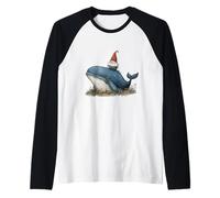 Bizzarro Gnomo Equitazione Balena Acquerello Arte Maglia con Maniche Raglan