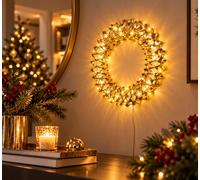 Bizzotto Corona di Natale Kinsey 20 MicroLed a Batteria IP20 D 30 Cm H 7 Cm Classic Oro