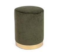 BIZZOTTO Home Pouf in Velluto Colore Verde Forest con Base Oro Modello Lucilla Diametro 35 x Altezza 40 cm