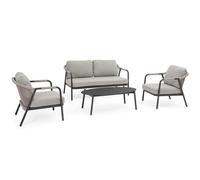 Bizzotto Set Salotto da Esterno MIRAVET Antracite/Khaki - Struttura in Alluminio, Intreccio in Corda e Piano in Pietra Sinterizzata