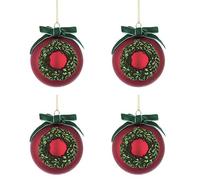 Bizzotto Palle di Natale in Vetro Rosso con Fiocco Verde, Set 4 Pz Palline ⌀ 100 mm, Addobbi Natalizi Ornamento per Albero