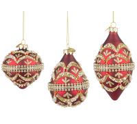 Bizzotto Pendaglio di Natale Beloved Vetro Rosso Ass. con Brillanti e Perle 1 Pz