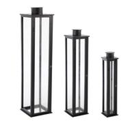 Bizzotto Set 3 Lanterne Torsti Nero Legno, Vetro e Metallo