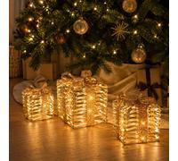 Bizzotto Set 3 Pacchi Regalo Kinsey con Micro LED Classic D 15x17, D 20x23 e D 25x30 cm Decorazioni Natalizie Luminose