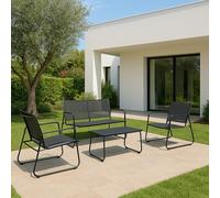 Bizzotto Set Salotto da Giardino Gonzalo, 4 Pezzi, Divano, 2 Poltrone e Tavolino, Struttura in Metallo, Tessuto Mesh, Antracite