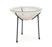 Tavolino da Esterno Giardino Rotondo in Metallo e Vetro Corde Moderno Parker