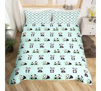 BJCJGGL Copripiumino Matrimoniale 250x200 Aldulto Panda Verde Acqua Set di Biancheria da Letto con Cerniera Nascosta Morbido Antiallergico Microfibra Set Copripiumini e 2 Federe 50x80 cm