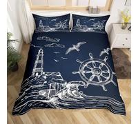 BJCJGGL Copripiumino Singolo Bambino 135x200 Barca Blu Navy Set di Biancheria da Letto con Cerniera Nascosta Microfibra de Morbido e Traspirante Set Copripiumini e 2 Federe 50x80 cm