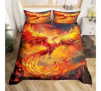 BJCJGGL Copripiumino Singolo Bambino 135x200 Fenice Fiammeggiante Set di Biancheria da Letto con Cerniera Nascosta Microfibra de Morbido e Traspirante Set Copripiumini e 2 Federe 50x80 cm