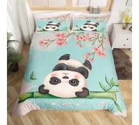 BJCJGGL Copripiumino Singolo Bambino 135x200 Panda Verde Set di Biancheria da Letto con Cerniera Nascosta Microfibra de Morbido e Traspirante Set Copripiumini e 2 Federe 50x80 cm