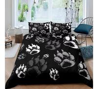 BJCJGGL Copripiumino Singolo Bambino 135x200 Zampa D'Orso Nero Set di Biancheria da Letto con Cerniera Nascosta Microfibra de Morbido e Traspirante Set Copripiumini e 2 Federe 50x80 cm