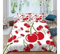 BJCJGGL Copripiumino una Piazza e Mezza 200x200 Adolescente Ciliegia Rossa Set di Biancheria da Letto con Cerniera Nascosta Morbido Traspirante Microfibra Set Copripiumini e 2 Federe 50x80 cm