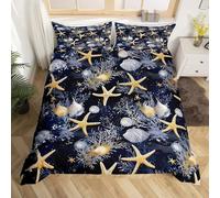 BJCJGGL Copripiumino una Piazza e Mezza 200x200 Adolescente Conchiglia Stella Marina Set Biancheria da Letto con Cerniera Nascosta Morbido Traspirante Microfibra Set Copripiumini e 2 Federe 50x80 cm