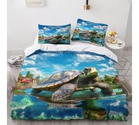 BJCJGGL Copripiumino una Piazza e Mezza 200x200 Adolescente Tartaruga Blu Set di Biancheria da Letto con Cerniera Nascosta Morbido Traspirante Microfibra Set Copripiumini e 2 Federe 50x80 cm