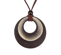 Bjesinmo Grande collana con ciondolo a strati in pelle Boho Circle Chunky Boho collana per donne collana lunga maglione collana gioielli, Pelle sintetica, Nessuna pietra preziosa