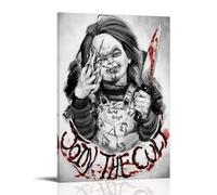 BJHIHSX Poster decorativo da parete in bianco e nero con il culto di Chucky, stampa artistica su tela, poster decorativo moderno per camera da letto, 50 x 75 cm