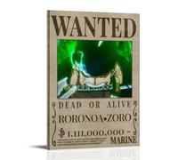 BJHIHSX Poster decorativo da parete su tela, con personaggi dell'anime Roronoa Zoro Wanted Bounty, poster decorativo moderno per la camera da letto, 50 x 75 cm