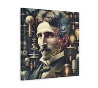 BJHIHSX Stampa artistica da parete su tela, motivo inventor Nikola Tesla, poster decorativo moderno per camera da letto, 50 x 50 cm