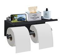 Bjiotun Porta carta igienica con ripiano, montaggio a parete, doppio rotolo di carta igienica, dispenser per carta igienica da bagno (nero opaco)