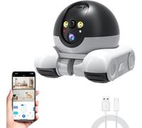 bjlysk Telecamera robot su ruote con doppia lente da 2 MP, telecomando per la sicurezza domestica, conversazione a 2 vie WiFi 1080p, rotazione 360°/T 90°, visione notturna, trattamento per cani/gatti