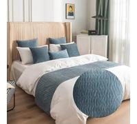 BJMAND Runner da letto e federa per cuscino abbinata, reversibile, per hotel, biancheria da letto, copriletto, protezione per la casa, decorazione per la casa (blu scuro, 45 x 210 cm, runner da letto