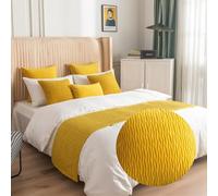 BJMAND Runner da letto e federa per cuscino abbinata, reversibile, per hotel, biancheria da letto, copriletto, protezione per la casa, colore: giallo senape, 45 x 210 cm, runner da letto jacquard,