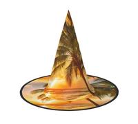 BJNGHKLN Bella Stampa Tramonto Cappello Da Strega Di Halloween Per Le Donne Cappello Del Partito Per Halloween Festività Cosplay Costume Ensemble