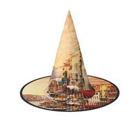 BJNGHKLN Bella Venezia Canal View Stampa Halloween Cappello Da Strega Per Le Donne Cappello Del Partito Per Halloween Festività Cosplay Costume Ensemble