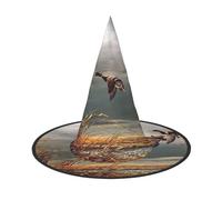 BJNGHKLN Caccia Volare Anatre Selvatiche Stampa Halloween Cappello Strega Per Le Donne Cappello Del Partito Per Halloween Festività Cosplay Costume Ensemble