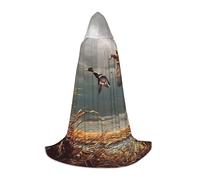 BJNGHKLN Halloween Piano Lunghezza Con Cappuccio Cape Caccia Volare Anatre Selvatiche Stampa Lungo Con Cappuccio Mantello Per Teen