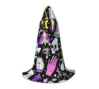 BJNGHKLN Halloween Piano Lunghezza Con Cappuccio Mantello Magico Strega Stregoneria Boemia Disegno Stampa Lungo Con Cappuccio Mantello Per Teen
