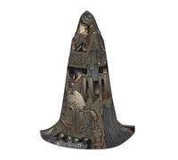BJNGHKLN Halloween Piano Lunghezza Con Cappuccio Mantello Steampunk Meccanici Ingranaggi Stampa Lungo Con Cappuccio Mantello Per Teen