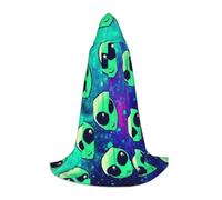 BJNGHKLN Halloween Piano Lunghezza Con Cappuccio Mantello Verde Alieni Stampa Lungo Con Cappuccio Mantello Per Teen