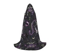BJNGHKLN Halloween Piano Lunghezza Con Cappuccio Mantello Viola Nero Goth Spooky Stampa Lungo Con Cappuccio Mantello Per Teen