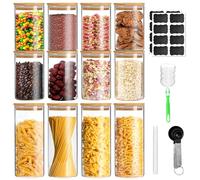 BJNN Barattoli Vetro con Coperchio,12pcs Barattolo Vetro con Coperchio Ermetici con Penna e Adesivi per Contenitori Pasta Caffè Noci Farina (12pcs)