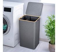 Björn&Schiller Cesto portabiancheria a 2 scomparti con coperchio da 100 l, grigio, sottile e alto, cesto portabiancheria a 2 scomparti, con coperchio, cesto per la biancheria con scomparti, tasche