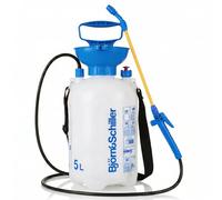 Björn&Schiller Pompa a pressione 5 litri, irroratore da giardino e spruzzatore con tracolla, per irrigazione, cura delle piante e pulizia, blu-bianco