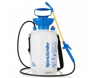 Björn&Schiller Pompa a pressione 5 litri, irroratore da giardino e spruzzatore con tracolla, per irrigazione, cura delle piante e pulizia, blu-bianco