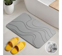 Björn&Schiller Tappeto da bagno in pietra, set, assorbente a rapida asciugatura, antibatterico, antiscivolo, altamente assorbente in diatomite, tappetino da doccia 60x39 cm, grigio