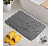 Björn&Schiller Tappeto da bagno in pietra, set, assorbente a rapida asciugatura, antibatterico, antiscivolo, altamente assorbente in diatomite, tappetino da doccia 60x39 cm, grigio scuro