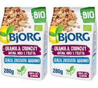 BJORG Granola Crunchy Avena Integrale con Noci e Frutta Bio, Cereali da Colazione Biologici, Senza Zuccheri Aggiunti, Ricchi di Fibre, per Vegani e Vegetariani, 280g (Confezione da 2)