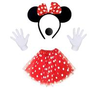 BJPERFMS Minnie Costume Ragazza, Vestito Minnie Donna, con Tutù di Minnie, Cerchietto Orecchie Minnie, Guanti Bianchi, Naso Nero, per Feste di Compleanno Carnevale Cosplay, Red
