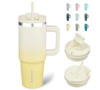 BJPKPK Bicchiere con manico e cannuccia, da 880,5 g, isolato, con coperchio, in acciaio inox, da viaggio, colore: limone